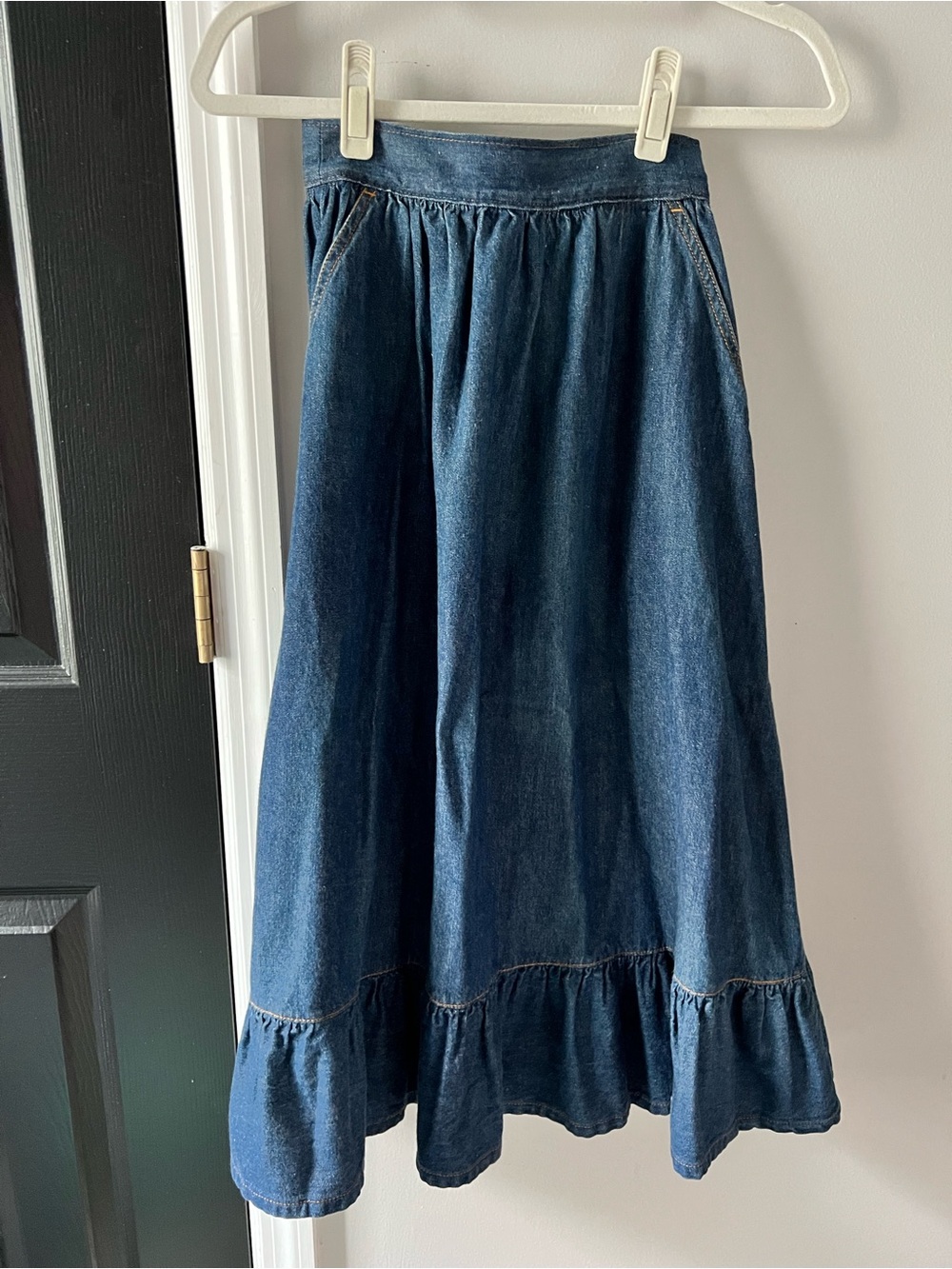 Vintage Denim Ruffle Hem Prairie Skirt
